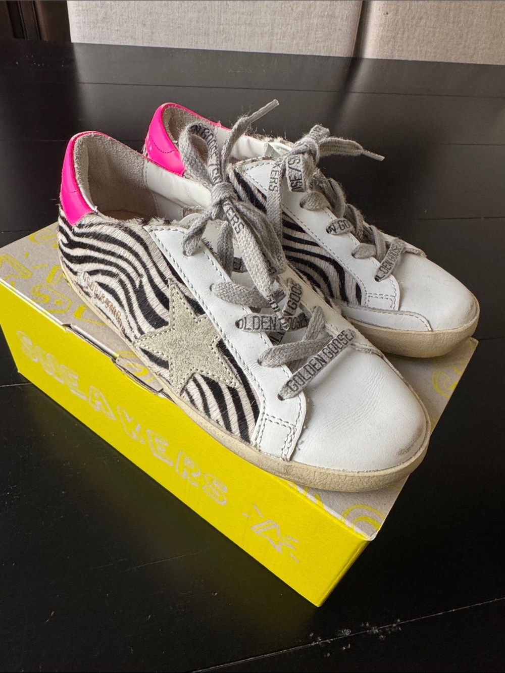 Kids Pink and Zebra Golden Goose Sneakers Size 13 or Eu 31